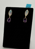 14K Yellow Gold Amethyst and Opal Earrings