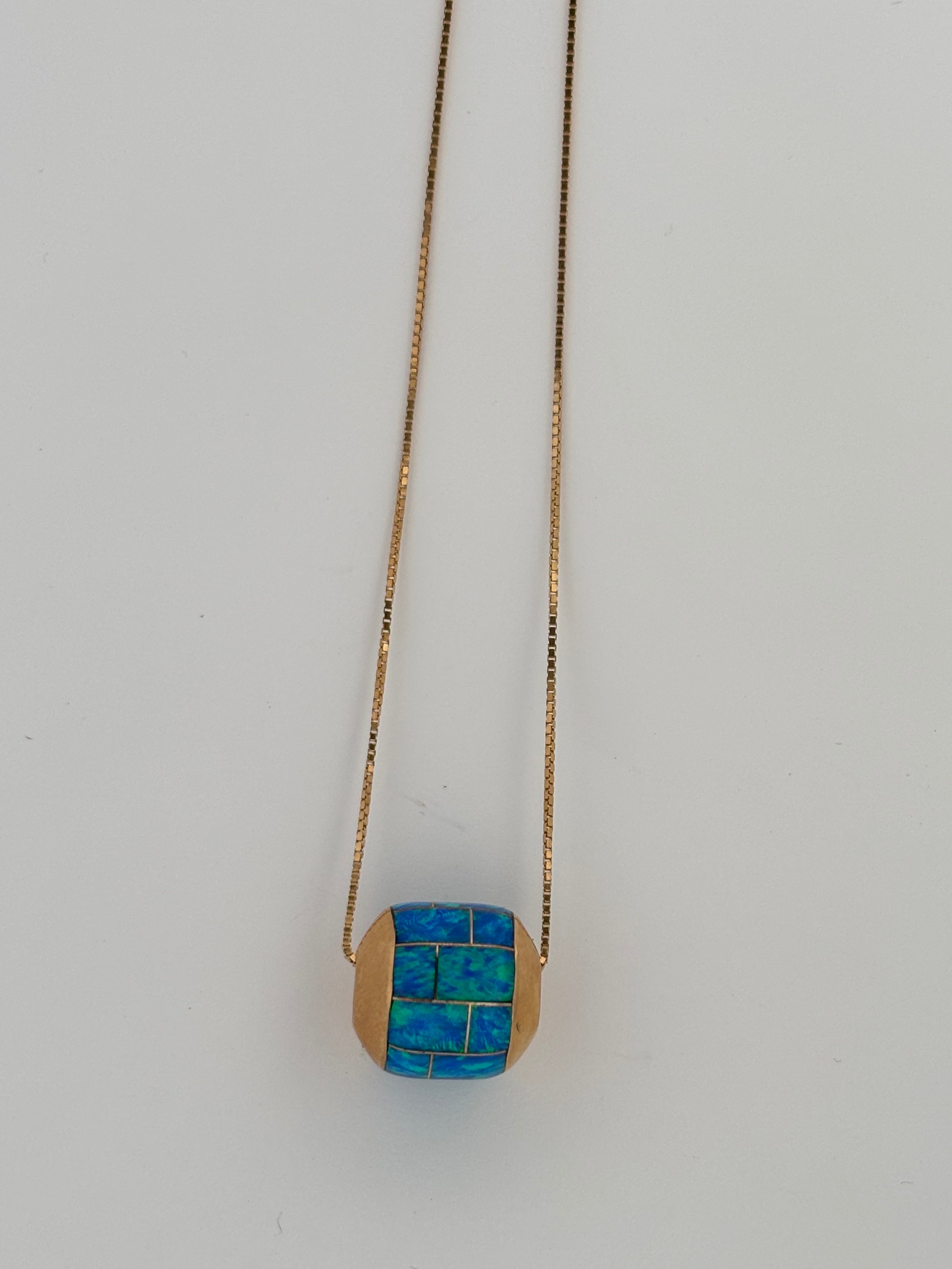 14K Yellow Gold Pendant Necklace with Opal
