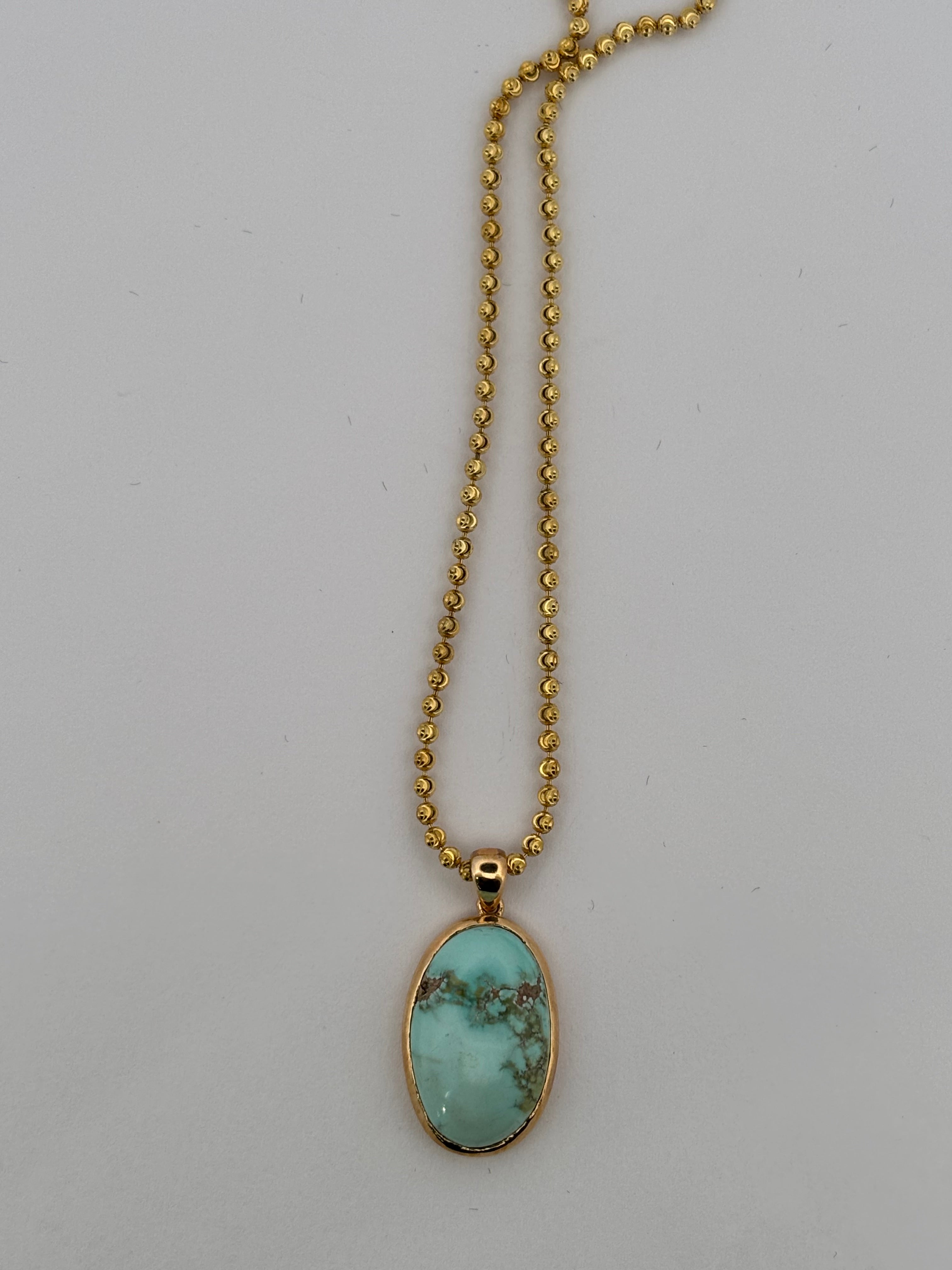 14K Yellow Gold Sonoran Mountain Turquoise Pendant Necklace