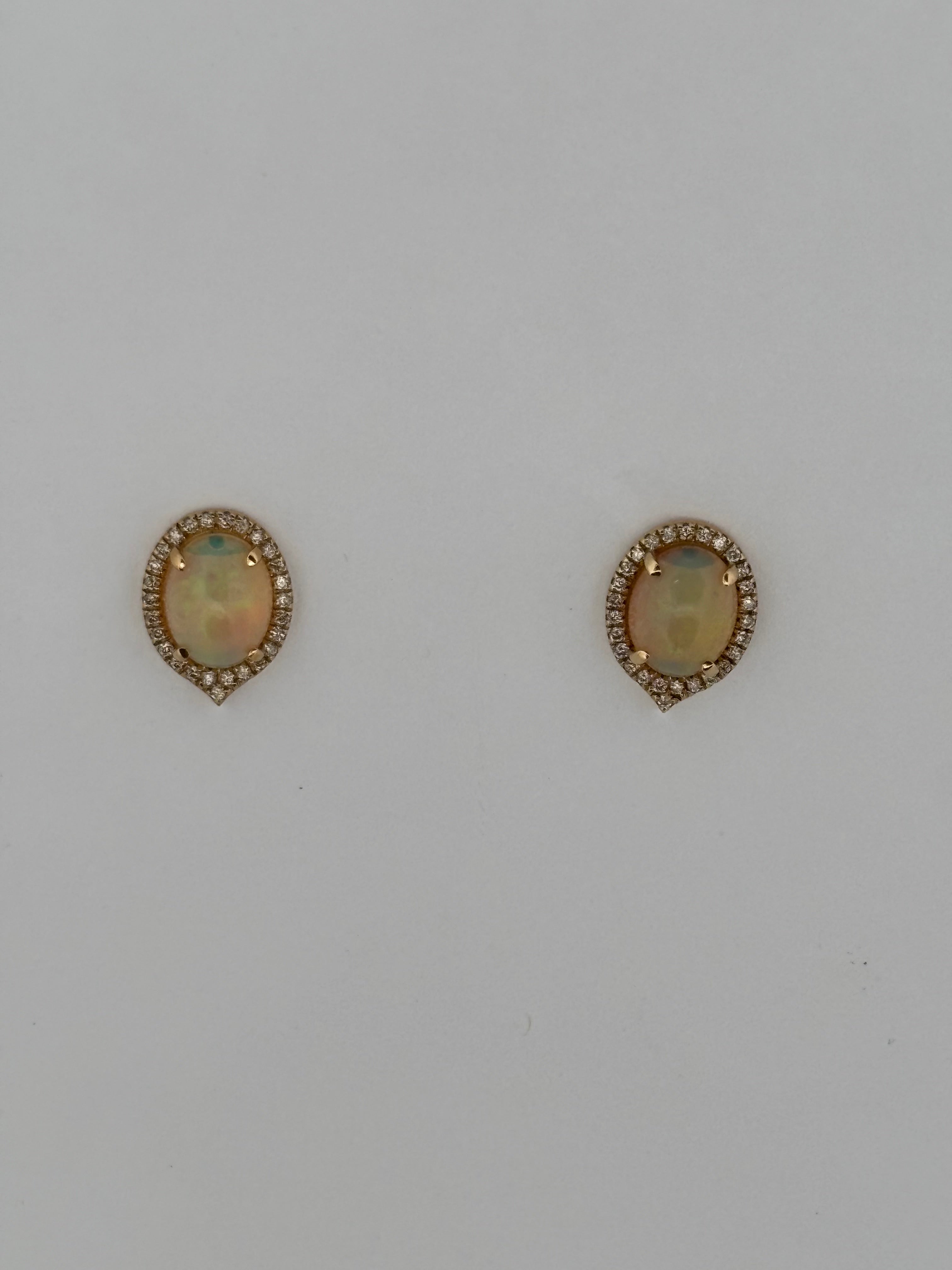 14K Yellow Gold Ethiopian Opal Earrings